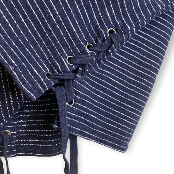 Madewell Navy Blue  Striped Top with Lace Up Sides - Picture 4 of 8